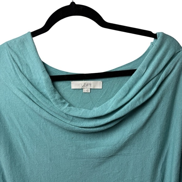 Loft Women's Blue Waffle Knit Cowl Neck Dolman Sleeve Pullover Sweater SZ L - Picture 2 of 8